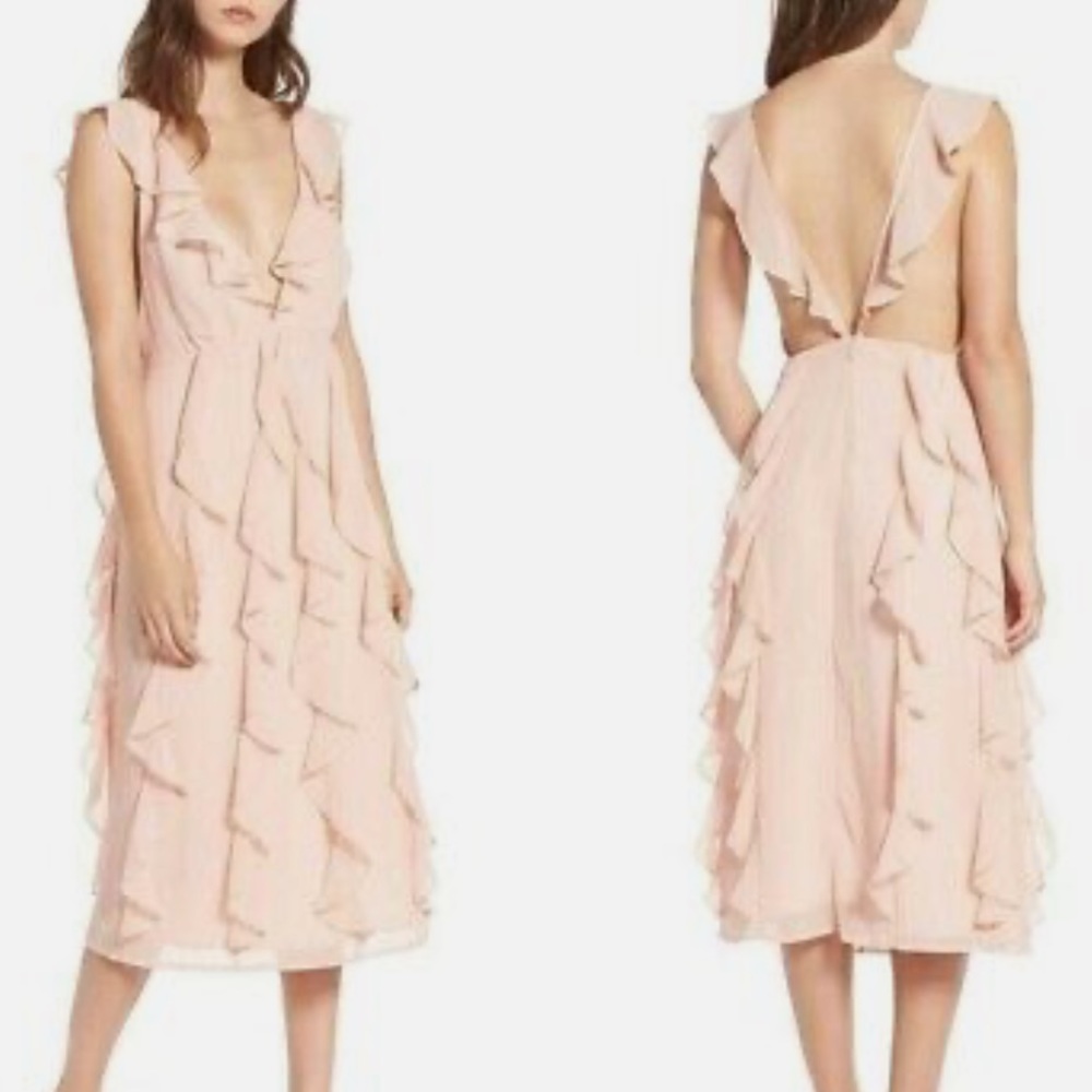 AFRM Cameo Rose Ingrid Ruffle Midi Dress